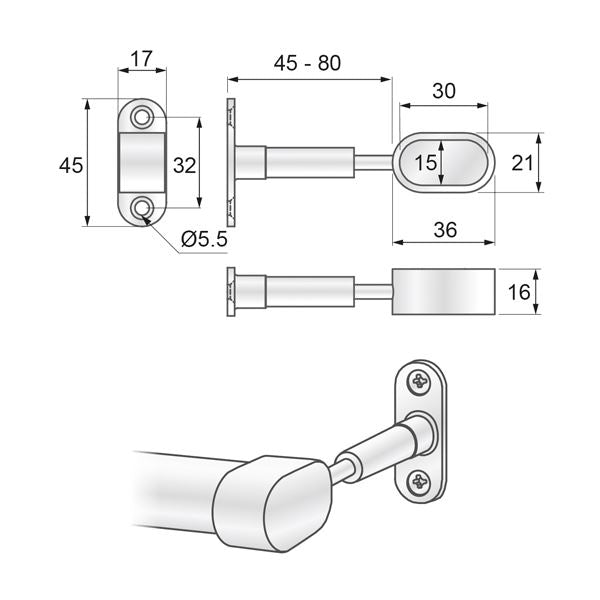 Oval Bar End Bracket 9/16 inch x 1-3/16 inch, Chrome