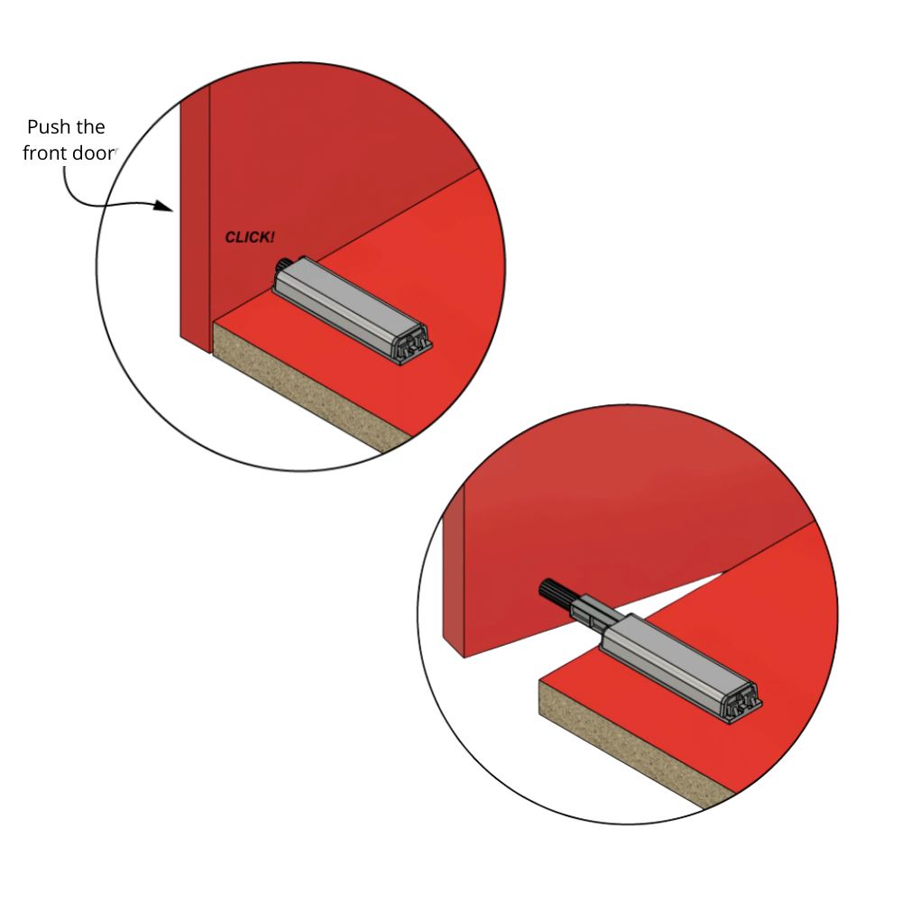 Push to Open latch - Spring Hinges - with rubber tip Zinc/Grey