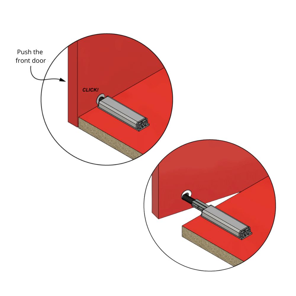 Push to Open latch - Springless Hinges - with magnetic tip Zinc/Grey Furnica