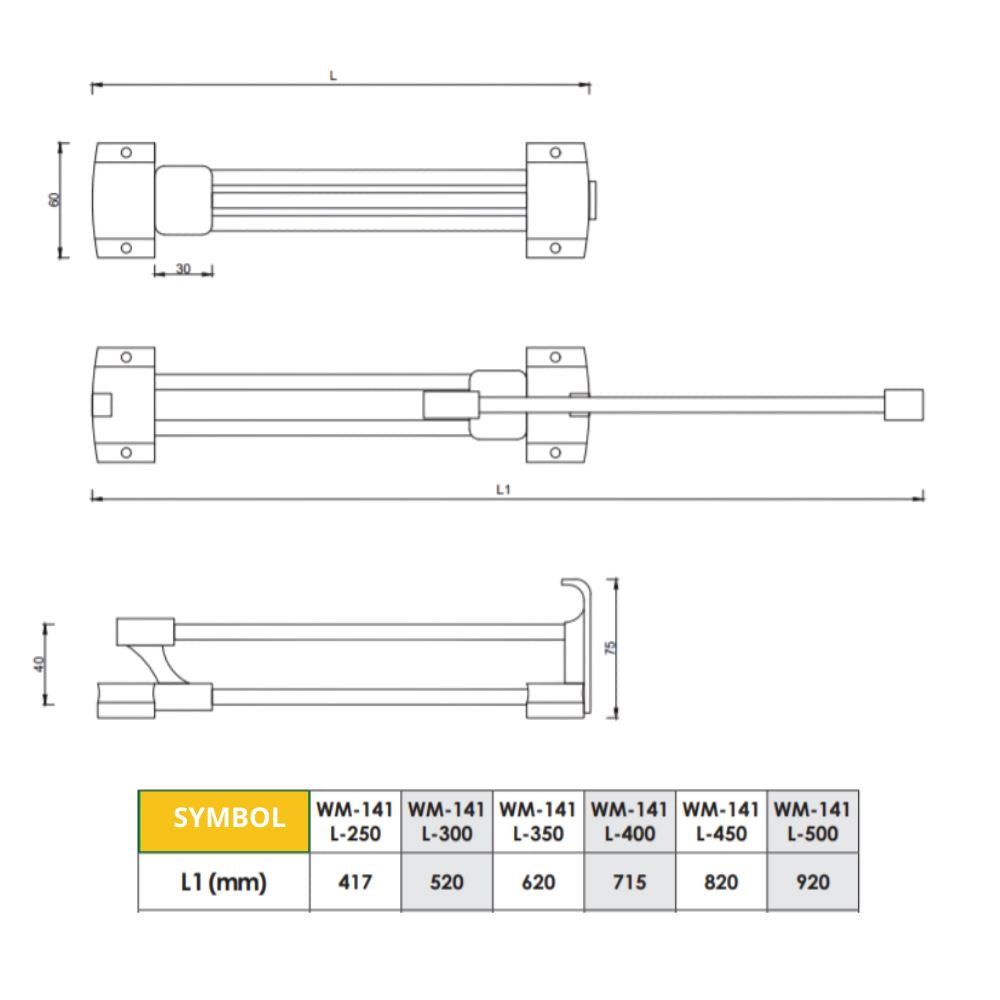Retractable wardrobe hanger 17-11/16 inch - Chrome