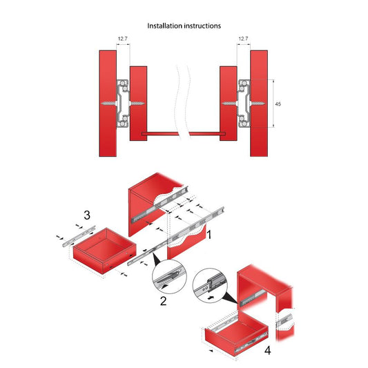Set of Push-to-Open Ball Bearing Slides (left and right), H45 NTP