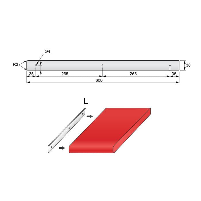 Side Strip for 38mm Worktop R-3, Silver Anodized NTP