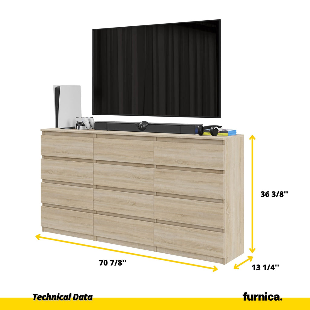 GABRIEL - Chest of 12 Drawers (8+4) - Bedroom Dresser Storage Cabinet Sideboard - Sonoma Oak H36 3/8" W70 7/8" D13 1/4