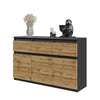 NOAH - Chest of 3 Drawers and 3 Doors - Bedroom Dresser Storage Cabinet Sideboard - Anthracite / Wotan Oak H29 1/2" W47 1/4" D13 3/4"