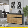 NOAH - Chest of 3 Drawers and 3 Doors - Bedroom Dresser Storage Cabinet Sideboard - Anthracite / Wotan Oak H29 1/2" W47 1/4" D13 3/4"