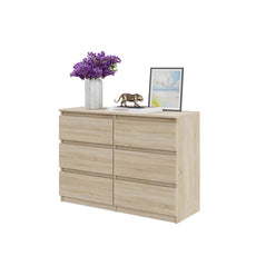 GABRIEL - Chest of 6 Drawers - Bedroom Dresser Storage Cabinet Sideboard - Sonoma Oak H28" W39 3/8" D13"