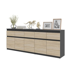 NOAH - Chest of 5 Drawers and 5 Doors - Bedroom Dresser Storage Cabinet Sideboard - Anthracite / Sonoma Oak H29 1/2" W78 3/4" D13 3/4"