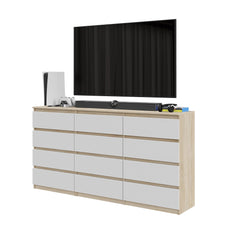 GABRIEL - Chest of 12 Drawers (8+4) - Bedroom Dresser Storage Cabinet Sideboard - Sonoma Oak / White H36 3/8" W70 7/8" D13 1/4