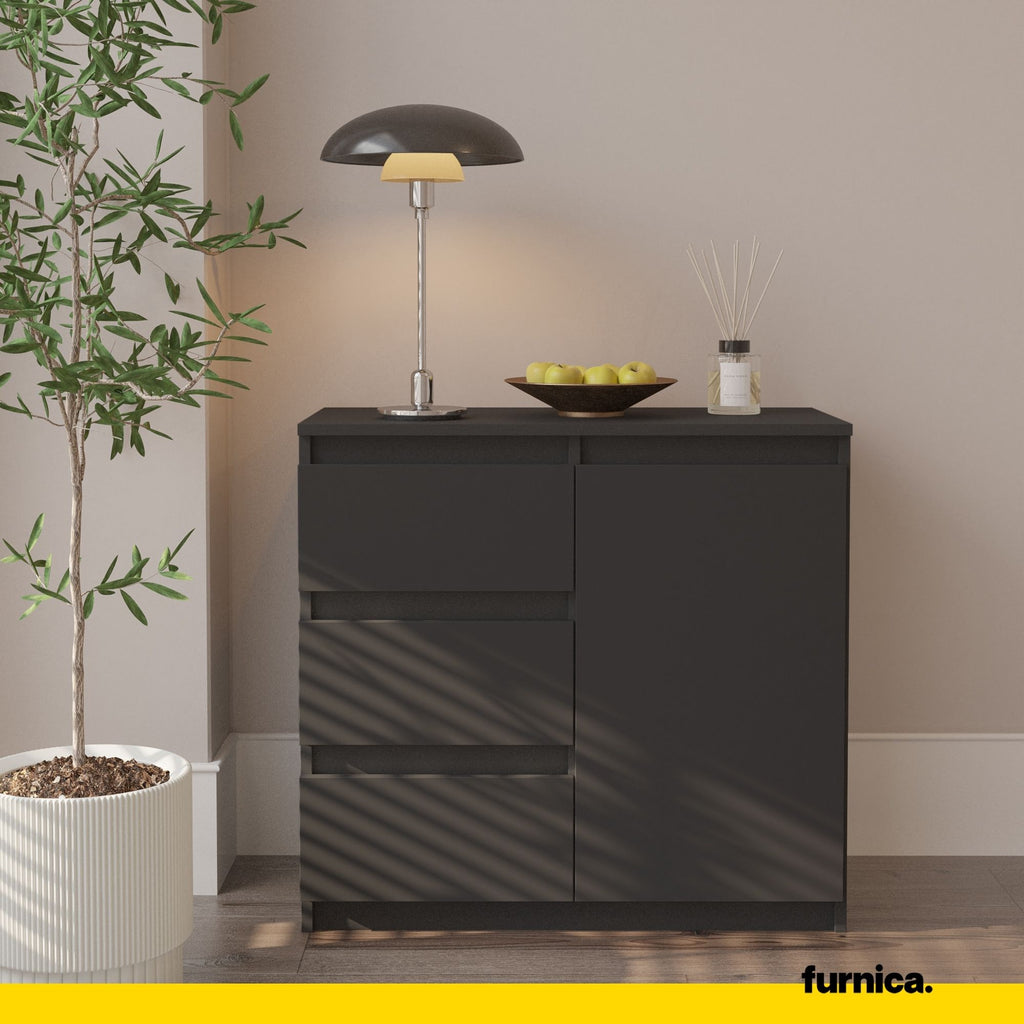 MIKEL - Chest of 3 Drawers and 1 Door - Bedroom Dresser Storage Cabinet Sideboard - Anthracite H29 1/2" W31 1/2" D13 3/4"