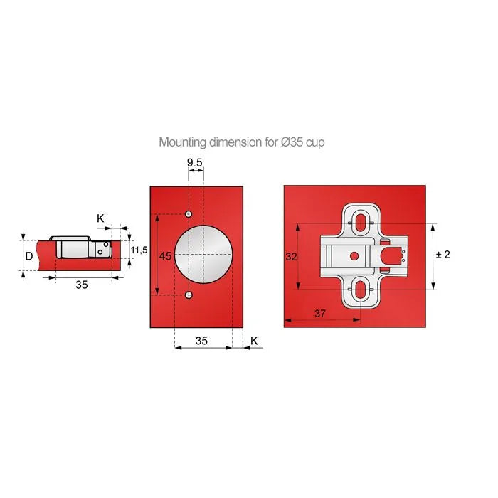 110° Soft-Close Cabinet Hinge, H0 Mounting Plate with EURO Screws, Full Overlay