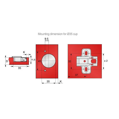 110° Soft-Close Cabinet Hinge, H0 Mounting Plate with EURO Screws, Full Overlay