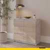 MIKEL - Chest of 3 Drawers and 1 Door - Bedroom Dresser Storage Cabinet Sideboard - Concrete / Sonoma Oak H29 1/2" W31 1/2" D13 3/4"