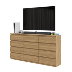 GABRIEL - Chest of 12 Drawers (8+4) - Bedroom Dresser Storage Cabinet Sideboard - Lancelot Oak H36 3/8" W70 7/8" D13 1/4