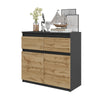 NOAH - Chest of 2 Drawers and 2 Doors - Bedroom Dresser Storage Cabinet Sideboard - Anthracite / Wotan Oak H29 1/2" W31 1/2" D13 3/4"