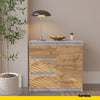 MIKEL - Chest of 3 Drawers and 1 Door - Bedroom Dresser Storage Cabinet Sideboard - Concrete / Wotan Oak H29 1/2" W31 1/2" D13 3/4"