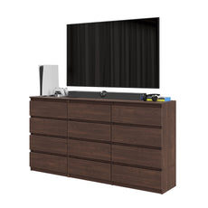 GABRIEL - Chest of 12 Drawers (8+4)- Bedroom Dresser Storage Cabinet Sideboard - Wenge H36 3/8" W70 7/8" D13 1/4