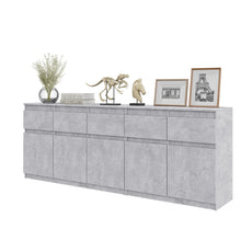 NOAH - Chest of 5 Drawers and 5 Doors - Bedroom Dresser Storage Cabinet Sideboard - Concrete H29 1/2" W78 3/4" D13 3/4"