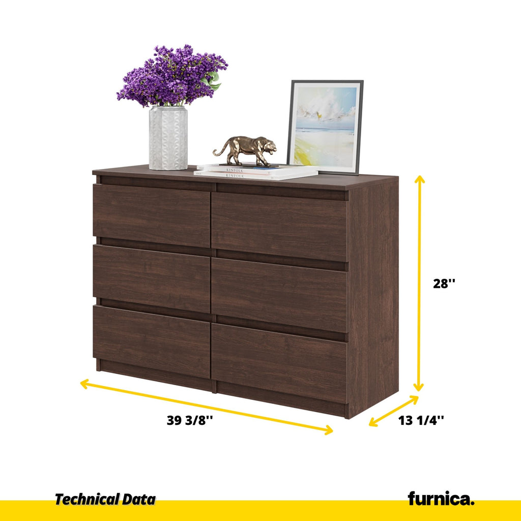 GABRIEL - Chest of 6 Drawers - Bedroom Dresser Storage Cabinet Sideboard - Wenge H28" W39 3/8" D13"