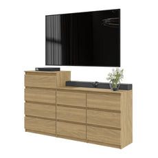 GABRIEL - Chest of 10 Drawers (6+4) - Bedroom Dresser Storage Cabinet Sideboard - Lancelot Oak H36 3/8" / 27 1/2" W63" D13 1/4"