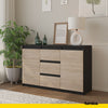 MIKEL - Chest of 3 Drawers and 2 Doors - Bedroom Dresser Storage Cabinet Sideboard - Anthracite / Sonoma Oak H29 1/2" W47 1/4" D13 3/4"