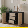 MIKEL - Chest of 3 Drawers and 2 Doors - Bedroom Dresser Storage Cabinet Sideboard - Anthracite / Sonoma Oak H29 1/2" W47 1/4" D13 3/4"
