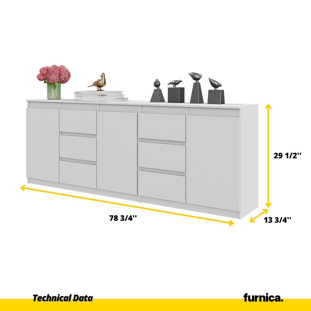 MIKEL - Chest of 6 Drawers and 3 Doors - Bedroom Dresser Storage Cabinet Sideboard - White Matt H29 1/2" W78 3/4" D13 3/4"