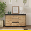 MIKEL - Chest of 3 Drawers and 2 Doors - Bedroom Dresser Storage Cabinet Sideboard - Anthracite / Wotan Oak H29 1/2" W47 1/4" D13 3/4"