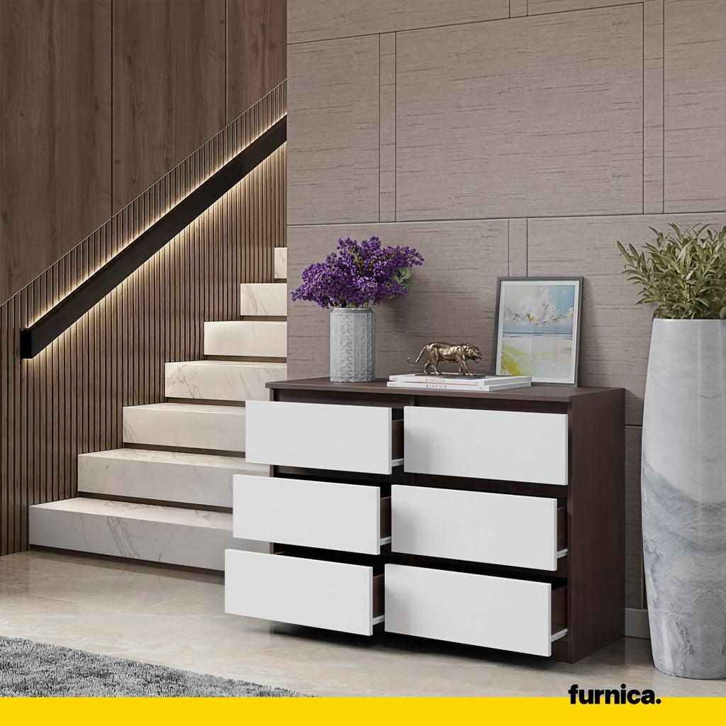 GABRIEL - Chest of 6 Drawers - Bedroom Dresser Storage Cabinet Sideboard - Wenge / White Matt H28" W39 3/8" D13" - Furnica GABRIEL - Chest of 6 Drawers - Bedroom Dresser Storage Cabinet Sideboard - Wenge / White Matt H28" W39 3/8" D13" - Furnica