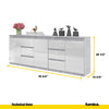 MIKEL - Chest of 6 Drawers and 3 Doors - Bedroom Dresser Storage Cabinet Sideboard - Concrete / White Gloss H29 1/2" W78 3/4" D13 3/4"