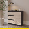 MIKEL - Chest of 3 Drawers and 1 Door - Bedroom Dresser Storage Cabinet Sideboard - Anthracite / Sonoma Oak H29 1/2" W31 1/2" D13 3/4"