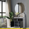 NOAH - Chest of 2 Drawers and 2 Doors - Bedroom Dresser Storage Cabinet Sideboard - Concrete / Black Gloss H29 1/2" W31 1/2" D13 3/4"
