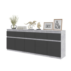 NOAH - Chest of 5 Drawers and 5 Doors - Bedroom Dresser Storage Cabinet Sideboard - Concrete / Anthracite H29 1/2" W78 3/4" D13 3/4"