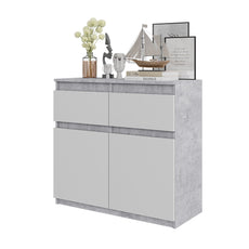 NOAH - Chest of 2 Drawers and 2 Doors - Bedroom Dresser Storage Cabinet Sideboard - Concrete / White Matt H29 1/2" W31 1/2" D13 3/4"