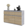 NOAH - Chest of 3 Drawers and 3 Doors - Bedroom Dresser Storage Cabinet Sideboard - Concrete / Sonoma Oak H29 1/2" W47 1/4" D13 3/4"