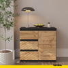 MIKEL - Chest of 3 Drawers and 1 Door - Bedroom Dresser Storage Cabinet Sideboard - Anthracite / Wotan Oak H29 1/2" W31 1/2" D13 3/4"