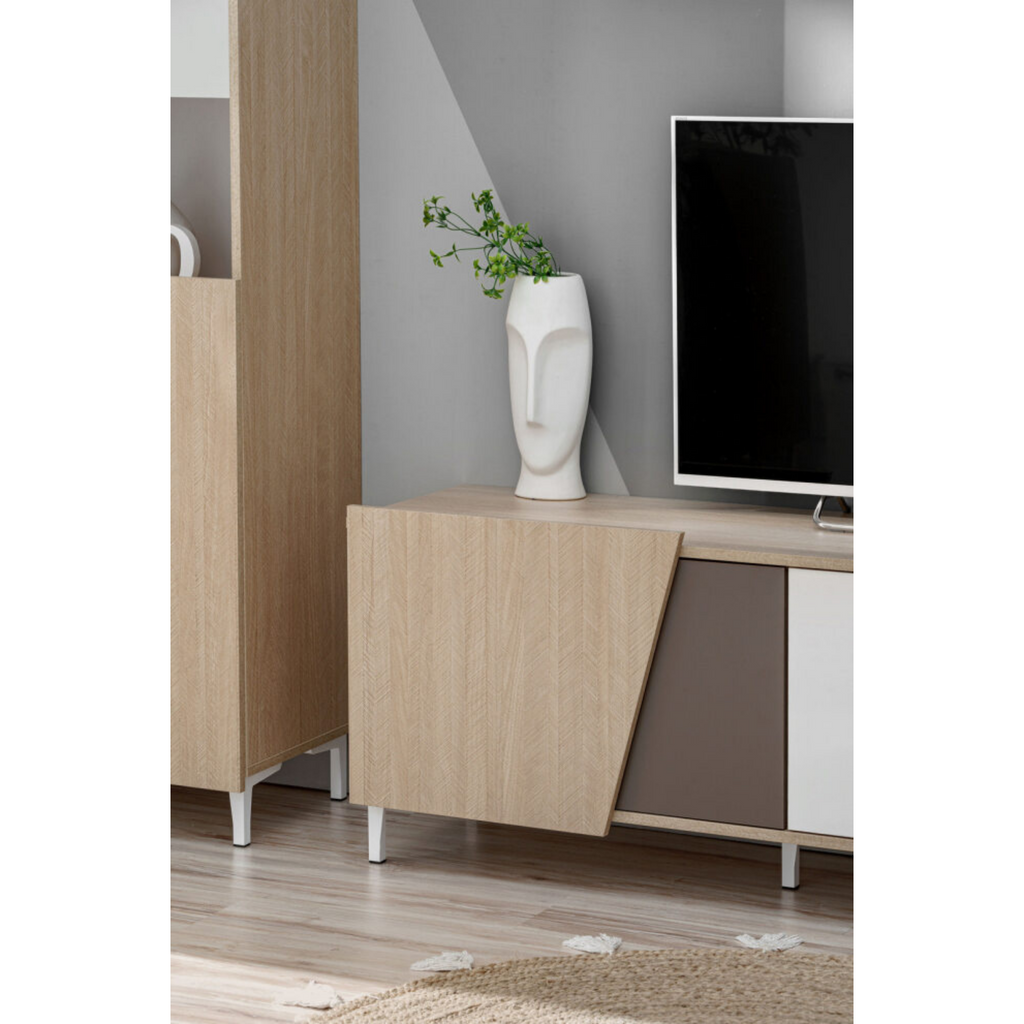 Wall Unit VISTE - Living Room Furniture Set - Scandi / Truffle / White Gloss