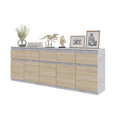 NOAH - Chest of 5 Drawers and 5 Doors - Bedroom Dresser Storage Cabinet Sideboard - Concrete / Sonoma Oak H29 1/2" W78 3/4" D13 3/4"