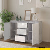 MIKEL - Chest of 3 Drawers and 2 Doors - Bedroom Dresser Storage Cabinet Sideboard - Concrete / White Gloss H29 1/2" W47 1/4" D13 3/4"