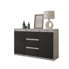 MIKEL - Chest of 3 Drawers and 2 Doors - Bedroom Dresser Storage Cabinet Sideboard - Concrete / Anthracite H29 1/2" W47 1/4" D13 3/4"