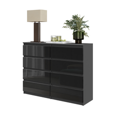 GABRIEL - Chest of 8 Drawers - Bedroom Dresser Storage Cabinet Sideboard - Anthracite / Black Gloss H36 3/8" W47 1/4" D13 1/4"