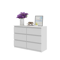 GABRIEL - Chest of 6 Drawers - Bedroom Dresser Storage Cabinet Sideboard - White Matt H28" W39 3/8" D13"