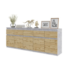NOAH - Chest of 5 Drawers and 5 Doors - Bedroom Dresser Storage Cabinet Sideboard - Concrete / Wotan Oak H29 1/2" W78 3/4" D13 3/4"