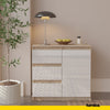 MIKEL - Chest of 3 Drawers and 1 Door - Bedroom Dresser Storage Cabinet Sideboard - Sonoma Oak / White Gloss H29 1/2" W31 1/2" D13 3/4"