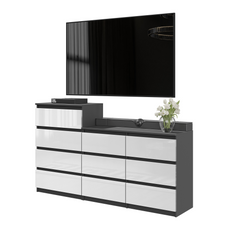 GABRIEL - Chest of 10 Drawers (6+4) - Bedroom Dresser Storage Cabinet Sideboard - Anthracite / White Gloss H36 3/8" / 27 1/2" W63" D13 1/4"