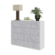 GABRIEL - Chest of 8 Drawers - Bedroom Dresser Storage Cabinet Sideboard - White Matt / Concrete H36 3/8" W47 1/4" D13 1/4"