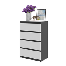 GABRIEL - Chest of 4 Drawers - Bedroom Dresser Storage Cabinet Sideboard - Anthracite / White Matt H36 3/8" W23 5/8" D13 1/4"