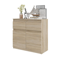 NOAH - Chest of 2 Drawers and 2 Doors - Bedroom Dresser Storage Cabinet Sideboard - Sonoma Oak H29 1/2" W31 1/2" D13 3/4"