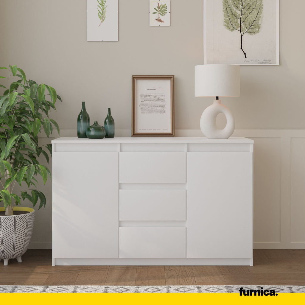 MIKEL - Chest of 3 Drawers and 2 Doors - Bedroom Dresser Storage Cabinet Sideboard - White Matt H29 1/2" W47 1/4" D13 3/4"