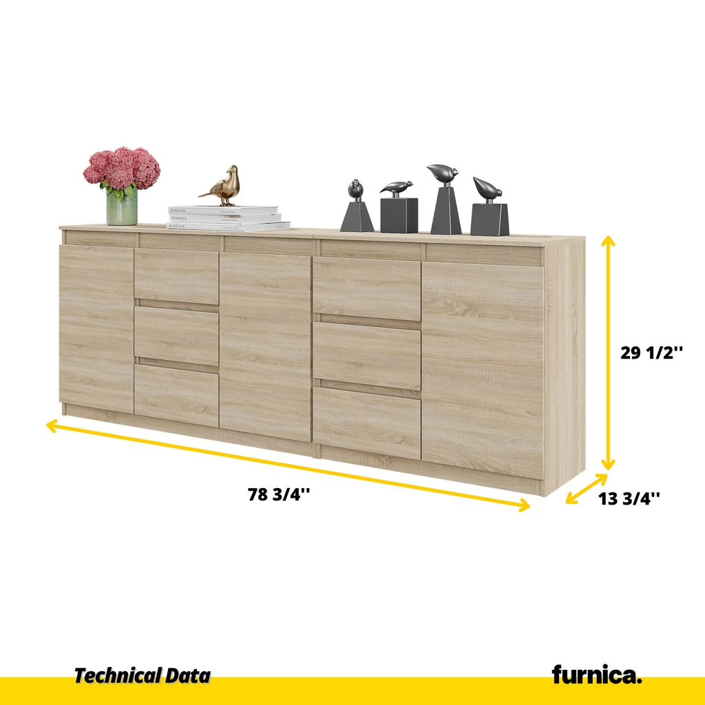 MIKEL - Chest of 6 Drawers and 3 Doors - Bedroom Dresser Storage Cabinet Sideboard - Sonoma Oak H29 1/2" W78 3/4" D13 3/4"