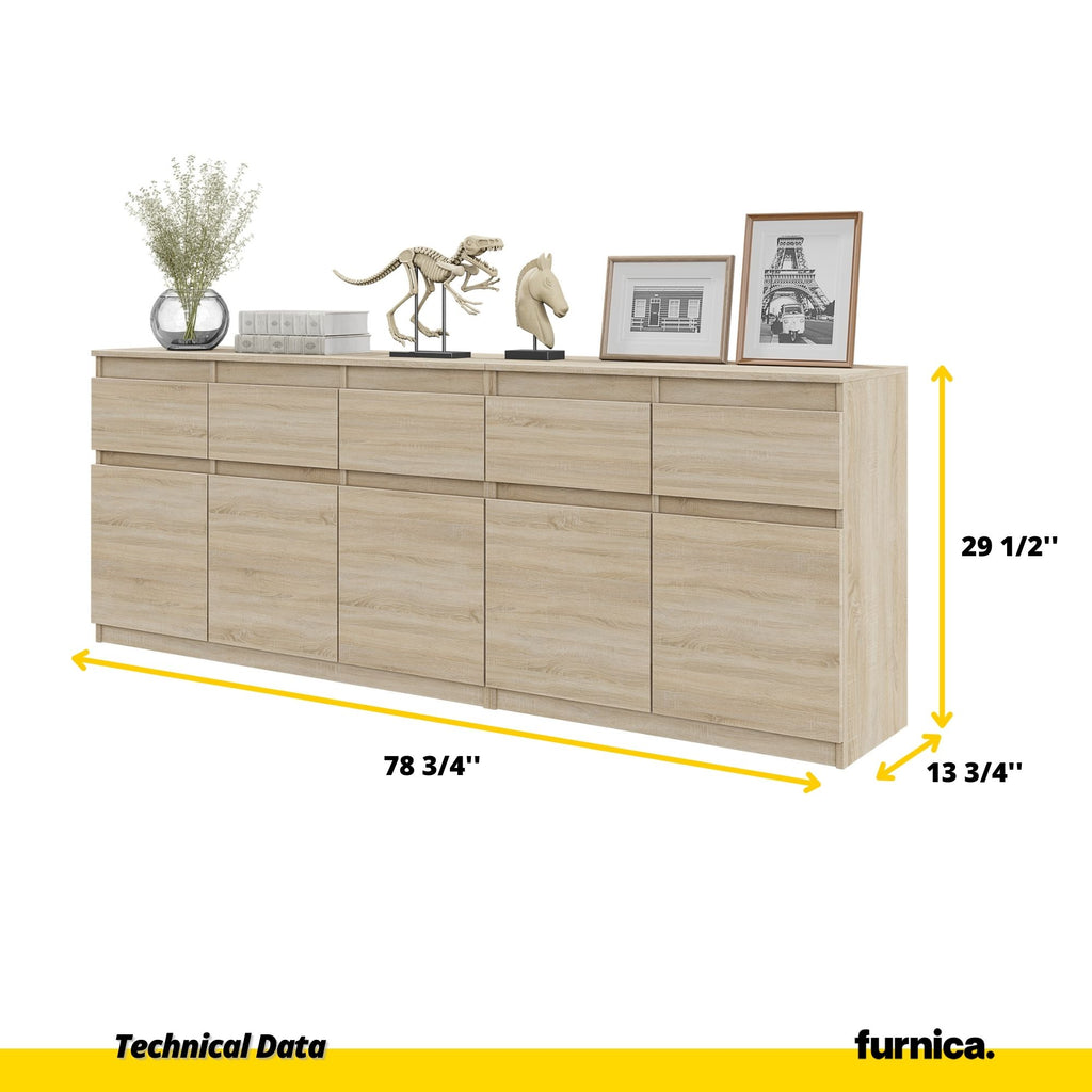 NOAH - Chest of 5 Drawers and 5 Doors - Bedroom Dresser Storage Cabinet Sideboard - Sonoma Oak H29 1/2" W78 3/4" D13 3/4"